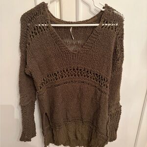 Free People Olive V-Neck Sweater